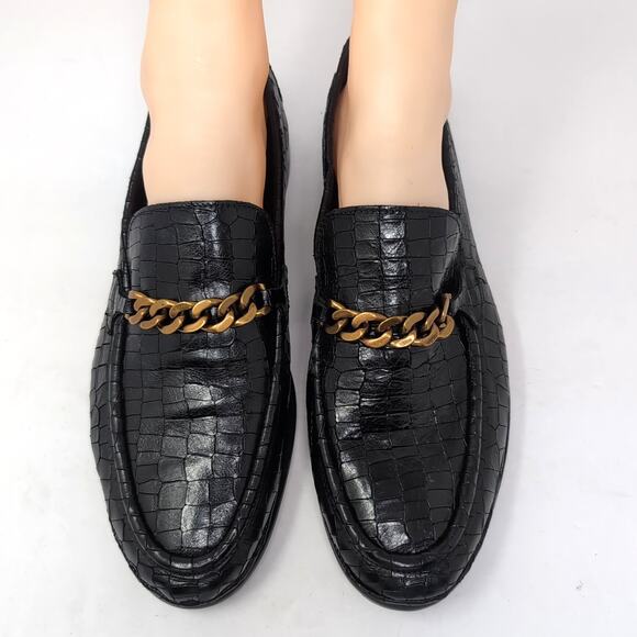 Kurt Geiger London Luca Loafer Shoes Mens EU 41.5 Black Leather Croc Emboss NWOB - Picture 1 of 10